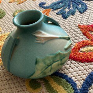 Roseville Thornapple Blue 1937 Vintage Art Deco Pottery Ceramic Squat Vase